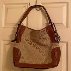 Michael Kors canvas leather trim shoulder bag
